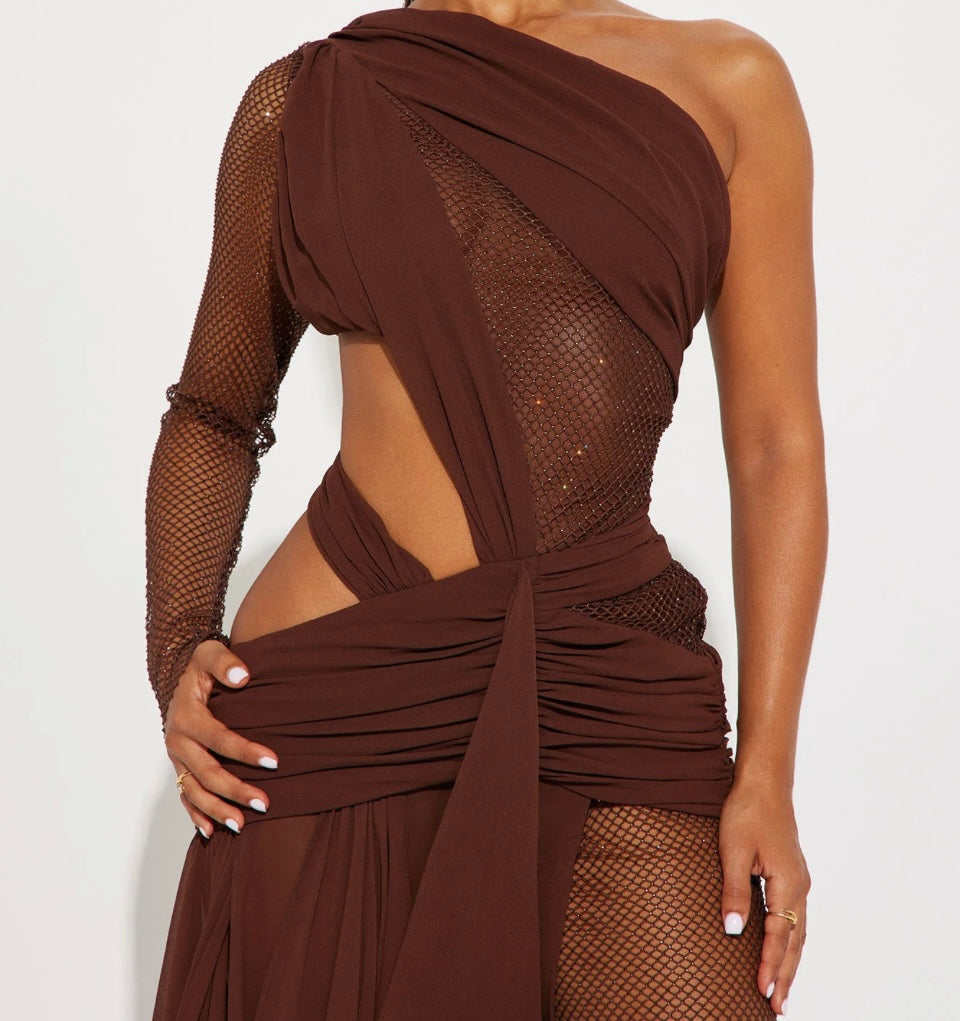 Chocolate Brown Maxi Drape Dress
