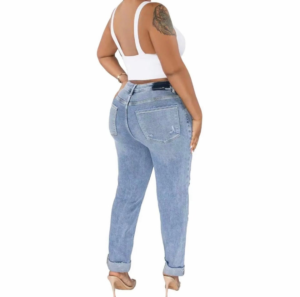 Asymmetric Blue Ripped Jeans