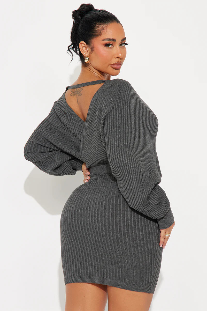 Charcoal Mini Sweater Dress