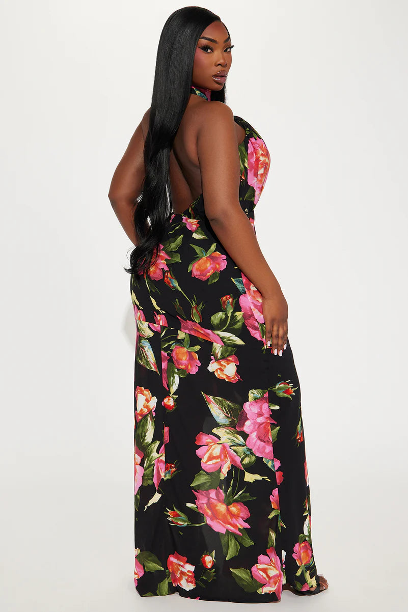 FLORAL HALTER MAXI DRESS
