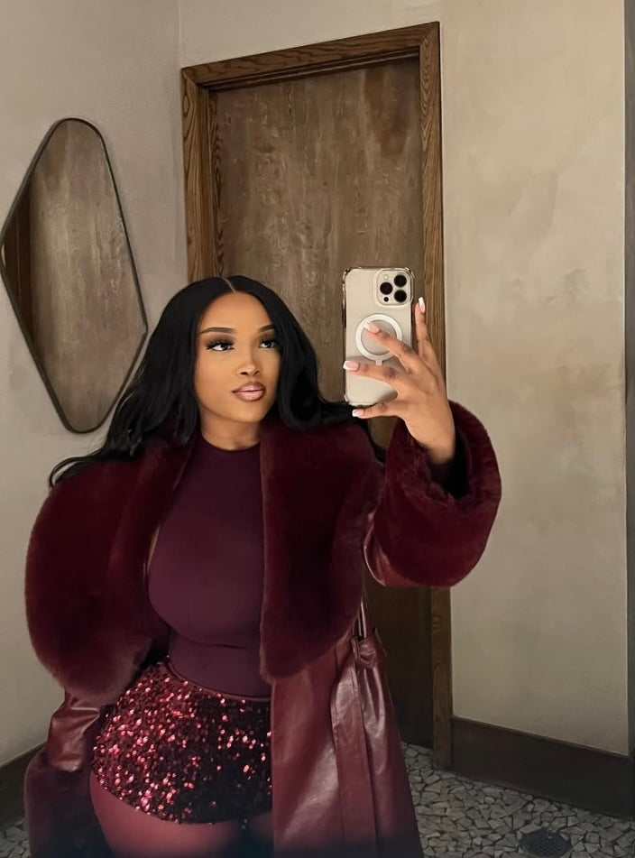 Burgundy Sequin Shorts