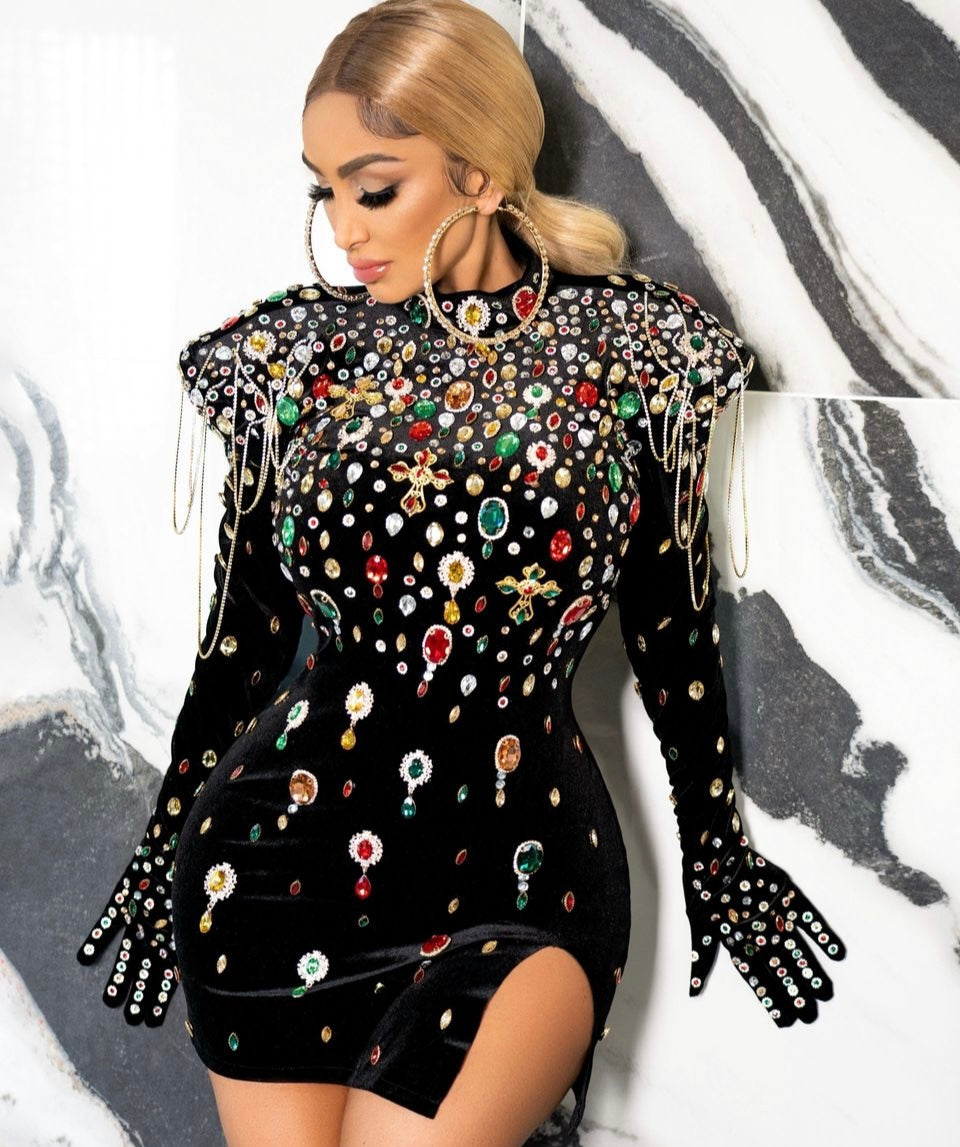 Multicolor Rhinestone Mini Dress – Terisa Klozet