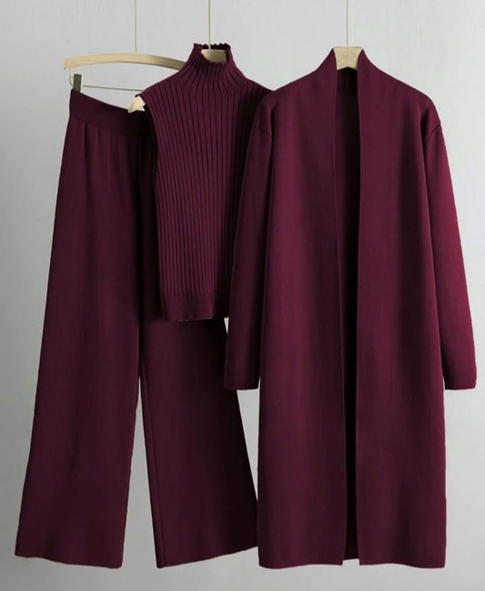 Three-piece Set 
Turtle Neck Tank Top & Wide Leg pants.
