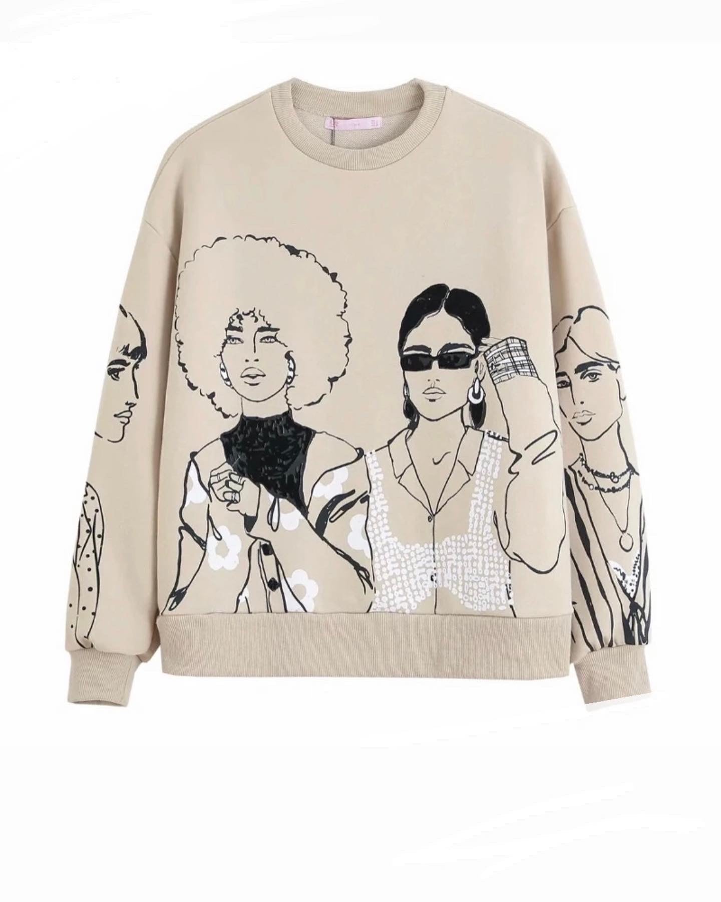 Beige Graphic Sweater