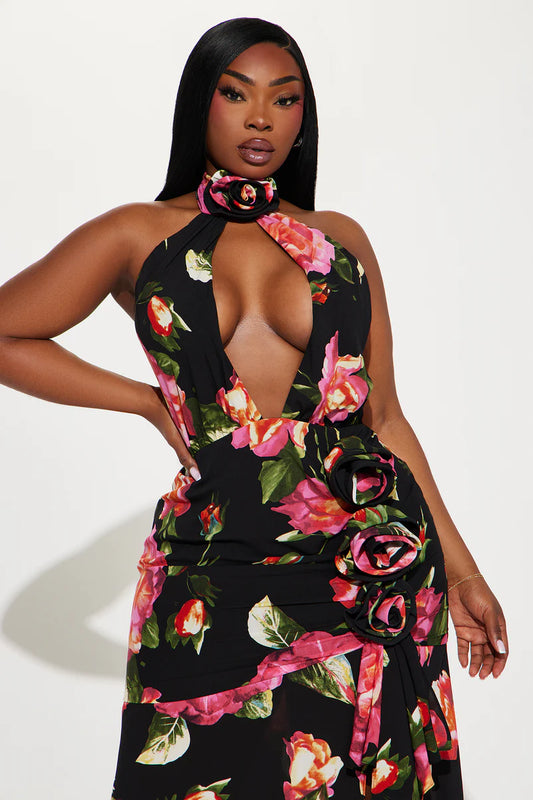 FLORAL HALTER MAXI DRESS